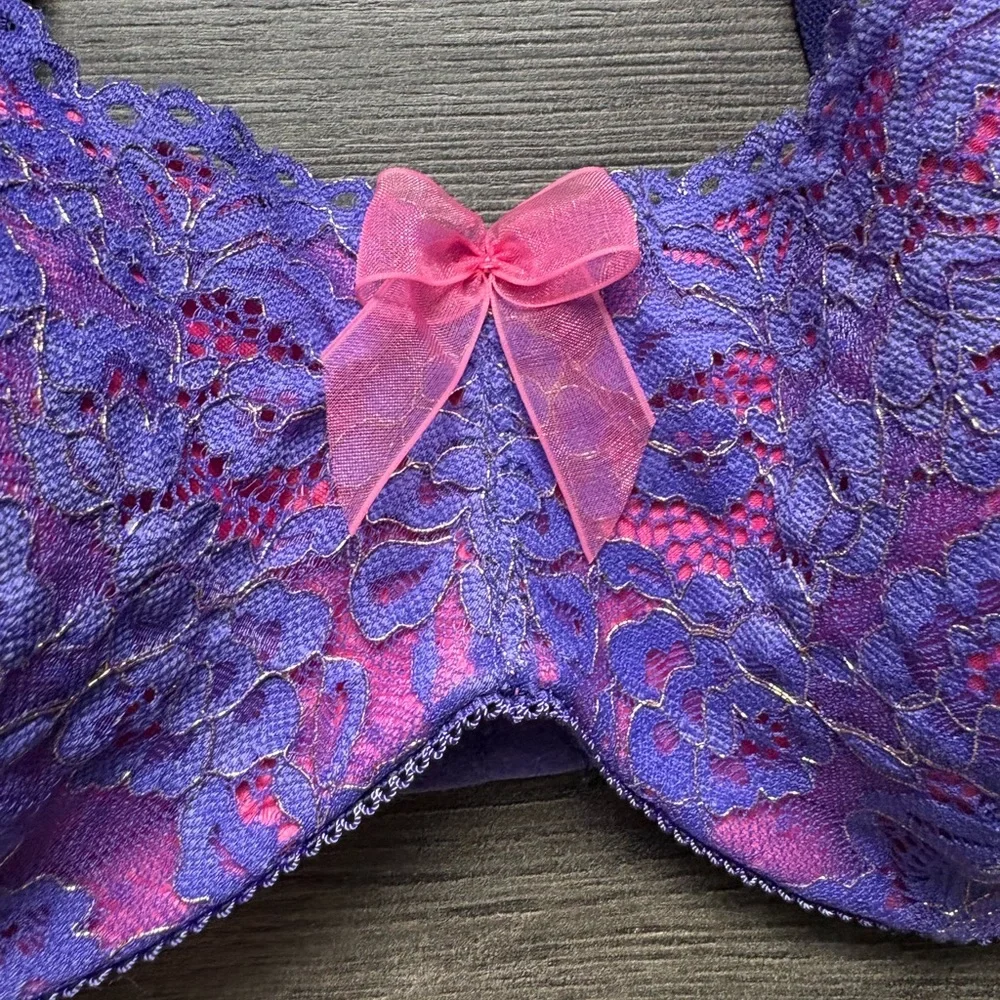 b.tempt'd Womens Purple Floral Lace Balconette Bra Underwire Size 36D